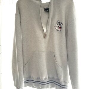 Gray Half-Zip Hoodie with Vintage UConn Embroidery